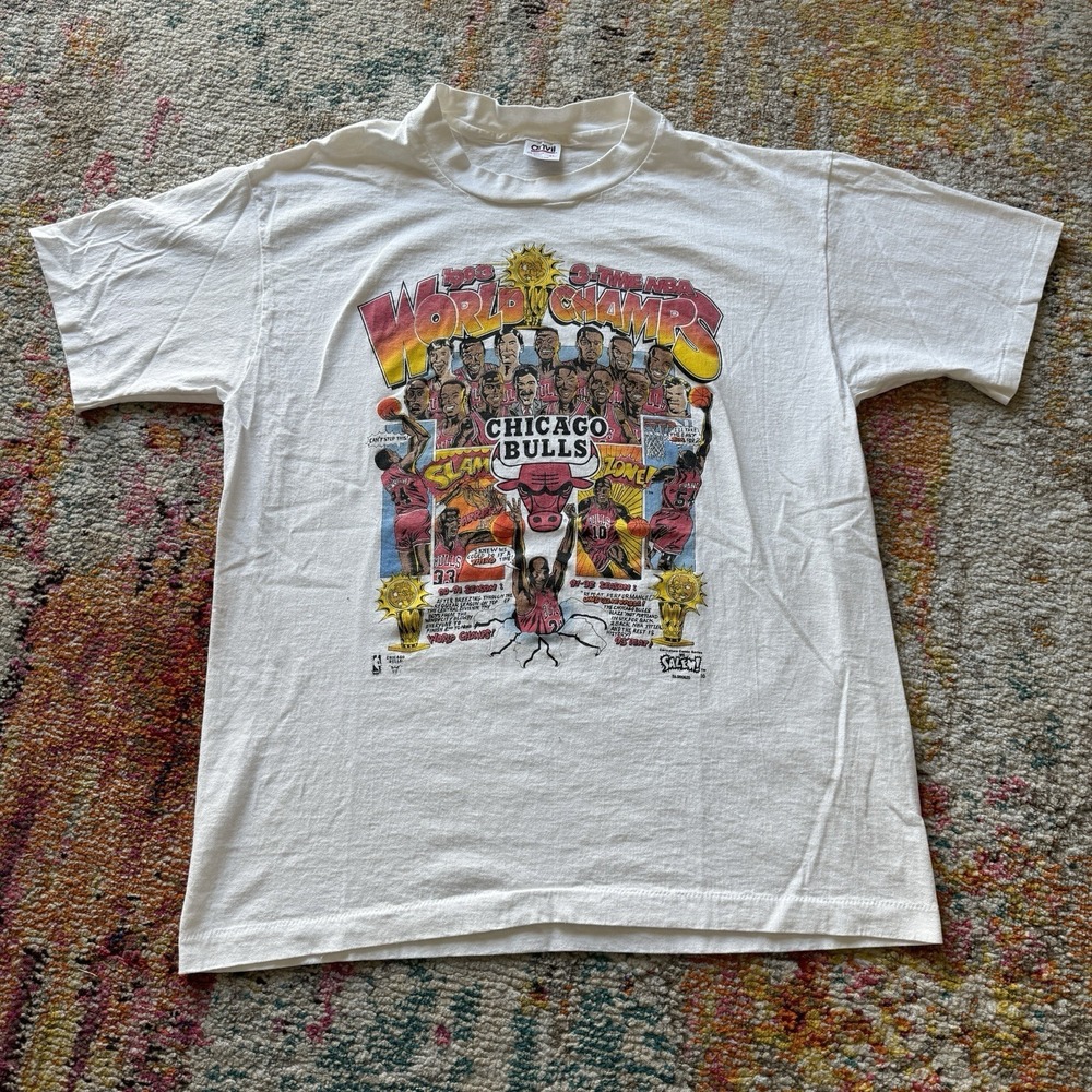 Vintage 1993 Chicago Bulls 3-Peat World Champs Salem Caricature T-Shirt Mens XL
